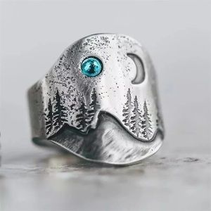 Bohemian Mountain Range Ring w Blue Crystal